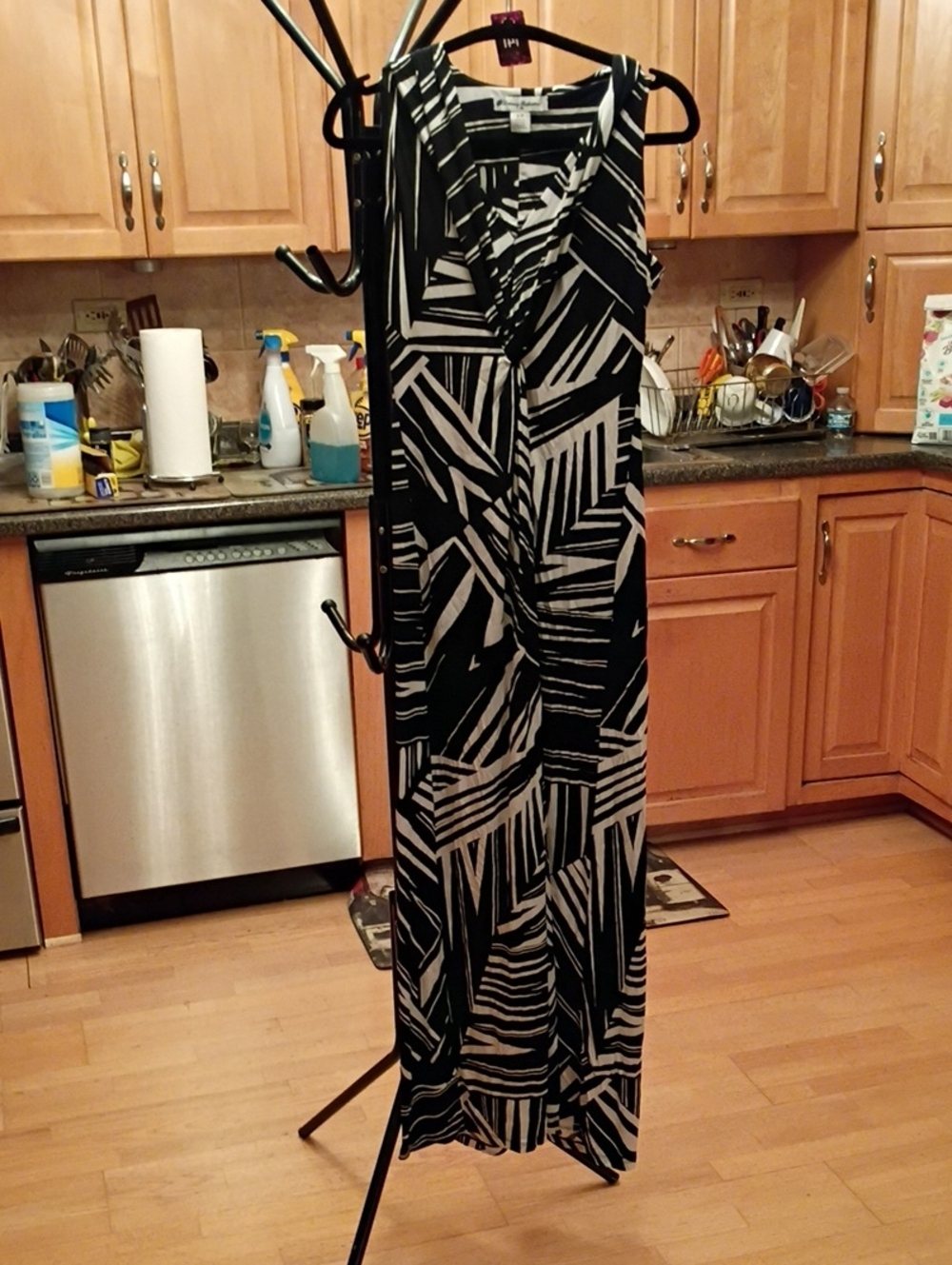 Tommy Bahama Black & White Graphic Stripe Maxi Dress